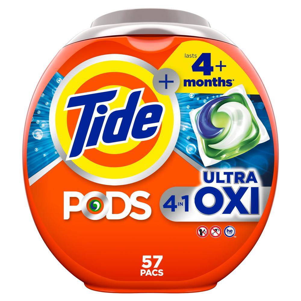 4 in 1 Ultra Oxi Unscented Laundry Detergent Pods, 57-Count Plus Outdoor Fresh Scent Dryer Sheets 240 Ct Bundle -  Tide, 078557165089