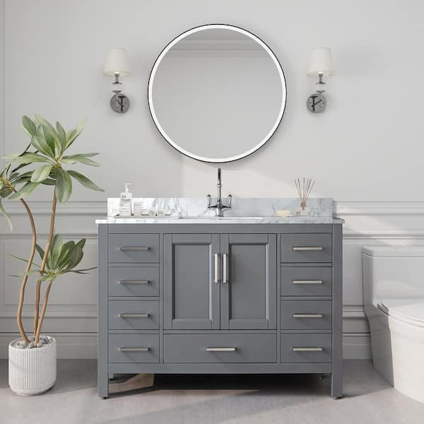SJ STAR&JANE Thera 48 in. W x 22 in. D x 34 in. H Bath Vanity in Grey with Venato Carrara Top with Basin