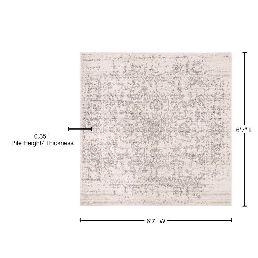 Elegant Madison Silver/Ivory 6'7" Square Synthetic Area Rug