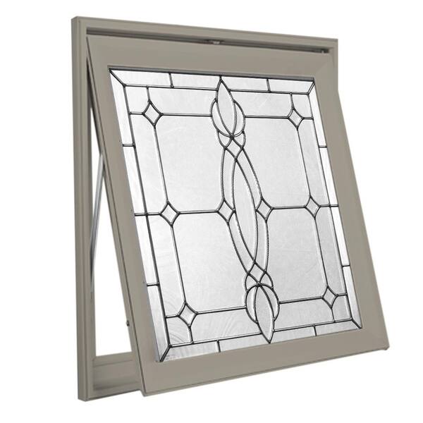 Hy-Lite 28.5 in. x 28.5 in. Decorative Glass Awning Vinyl Window - Driftwood