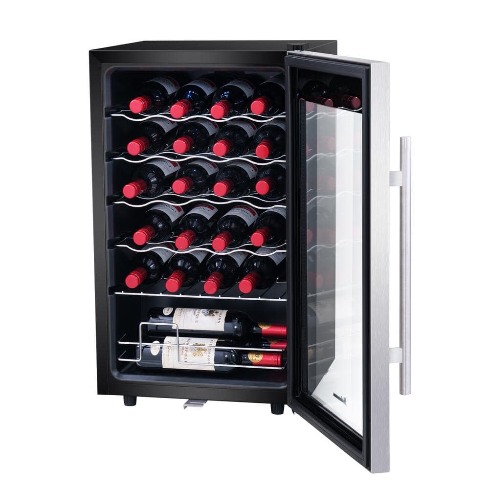 Stainless Steel 24-Bottle Freestanding Wine Cooler with LED Lighting