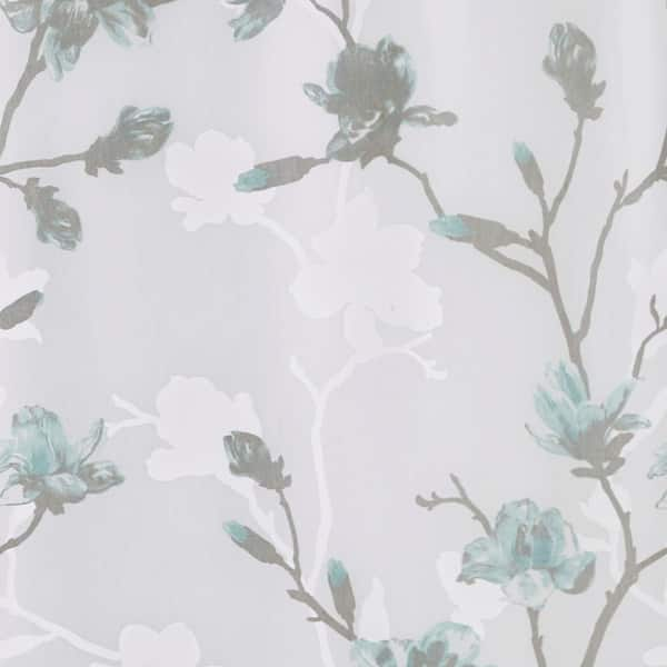 Madison Park Sylvan 72 in. Aqua Floral Printed Burnout Shower