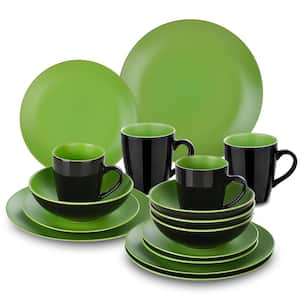 Allegro 16-Pieces Green Matte Stoneware Dinnerware Set (Service for 4)