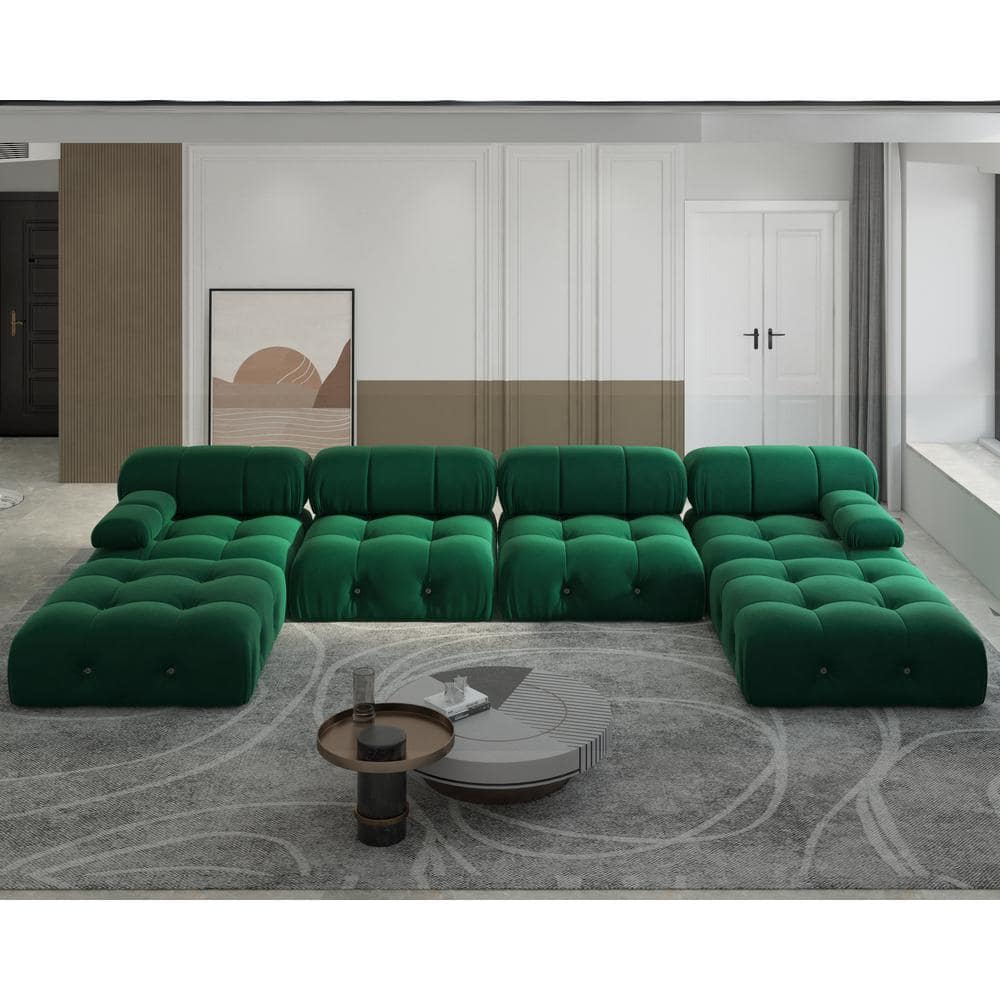 138.5 in. Straight Arm 6-Piece Velvet U-Shaped Modular Sectional Sofa with Ottoman in Green price history on PriceWatchPro