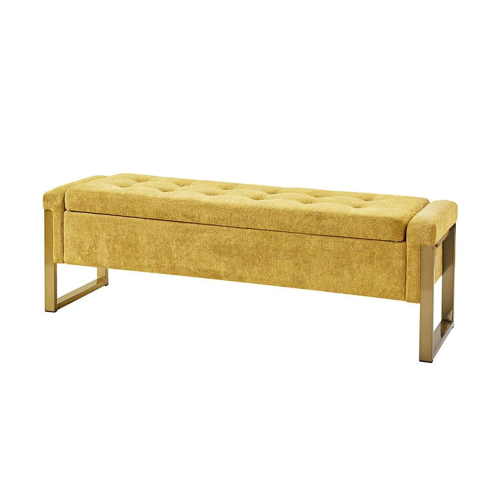 Jayden Creation Alina Mustard Modern Upholstered Flip Top Storage Bench