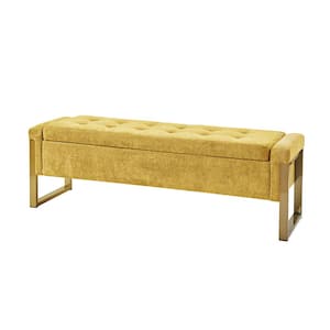 Alina Mustard Modern Upholstered Flip Top Storage Bench with Metal Legs