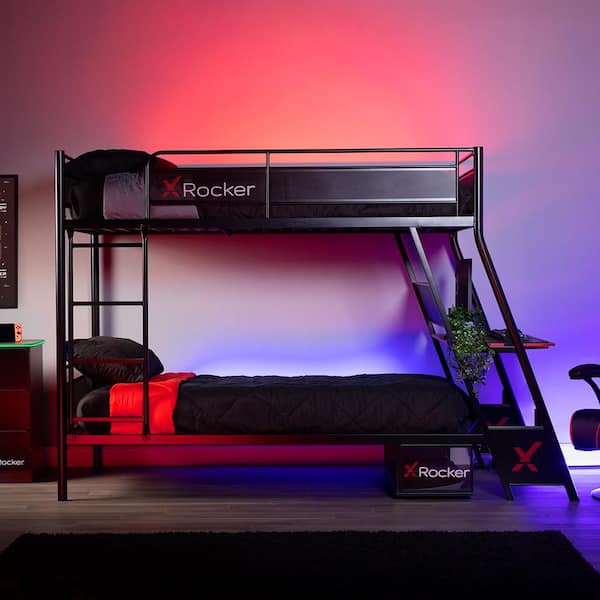 X Rocker Armada Twin Over Twin Gaming Bunk Bed with Built in Gaming Desk Black