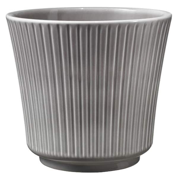 Vigoro Leeanne 6.7 in. x 6.7 in. D x 5.9 in. H Small Glossy Gray Textured Ceramic Pot
