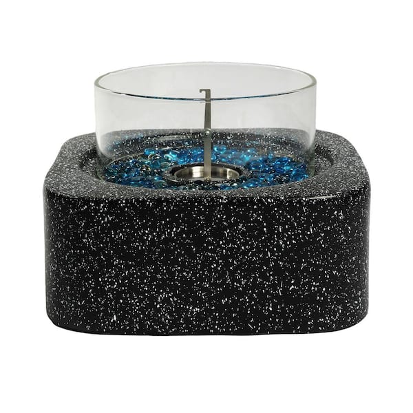 Boosicavelly 16.30 in. W x 11.00 in. H Black Concrete Square Gas Tabletop Fire Pit with Glass Wind Guard and Glass Beads