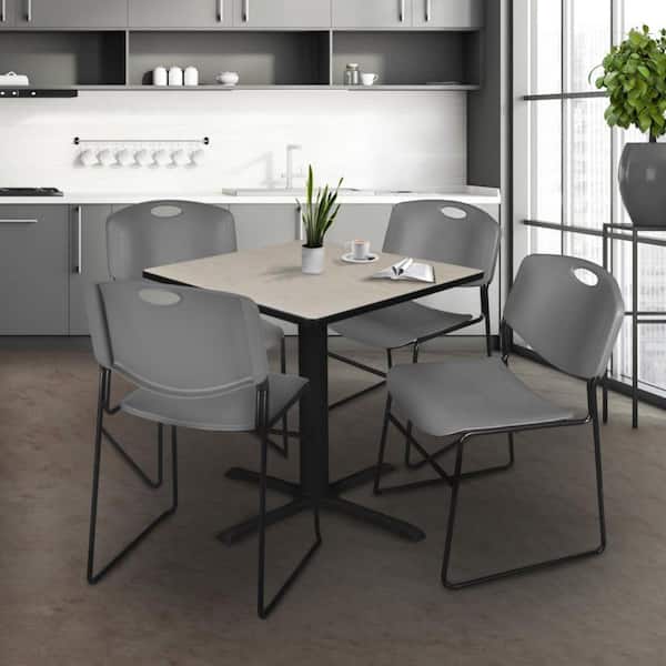 Cain 36 in. Maple Square X-Base Breakroom Table Desk and 4 Zeng Stack Chairs-Grey