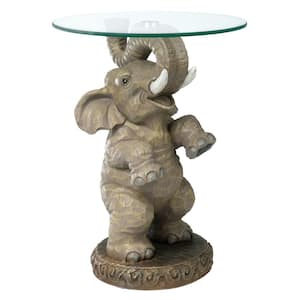 Good Fortune Elephant 16 in. W Multi-Colored Polyresin Glass-Topped Sculptural Table