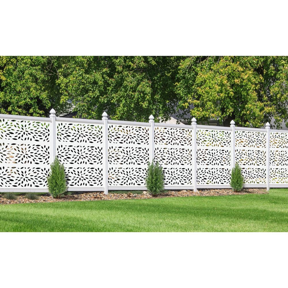 2 ft. x 4 ft. White Petals Decorative Privacy and Fence Panel
