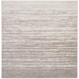 Adirondack Light Gray/Gray 5 ft. x 5 ft. Solid Color Striped Square Area Rug