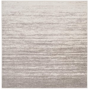 Adirondack Light Gray/Gray 8 ft. x 8 ft. Solid Color Striped Square Area Rug