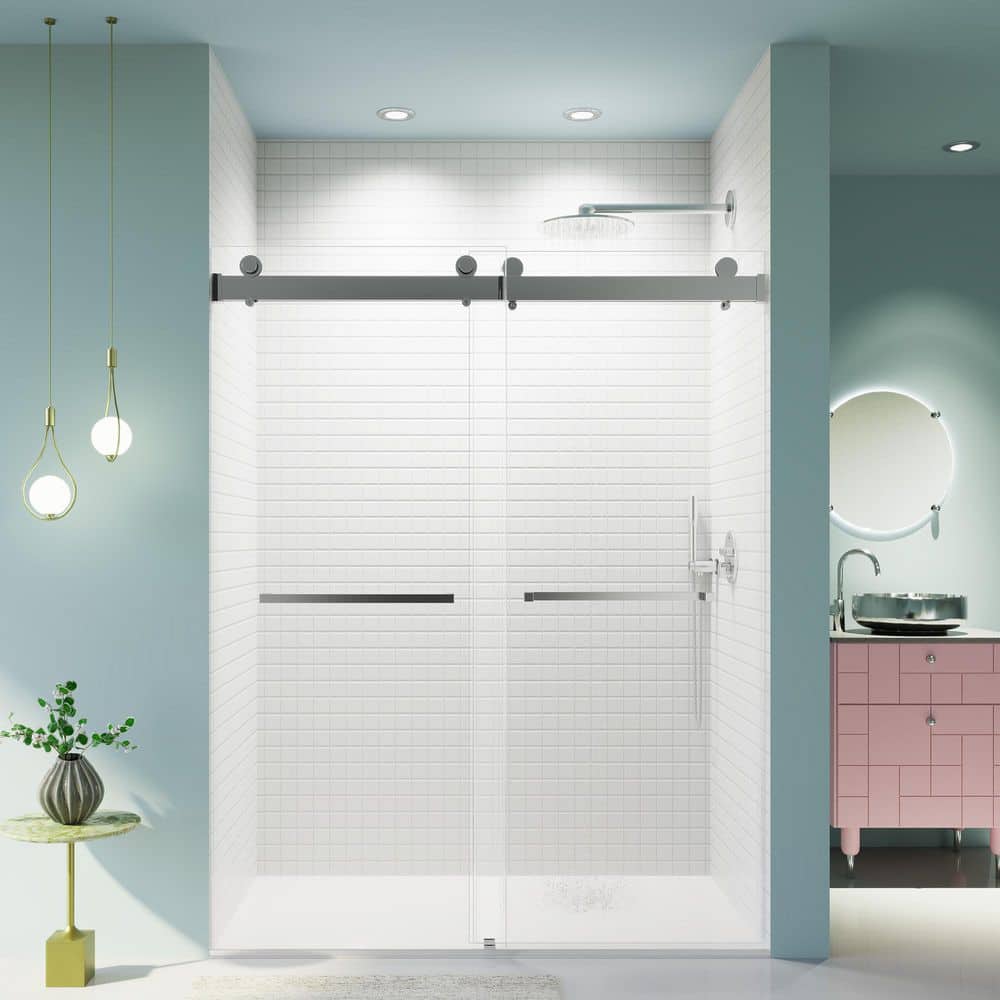 Reversible 56 to 60 in. W x 76 in. H Double Sliding Frameless Shower Door in Chrome Finish with Tempered Glass price history on PriceWatchPro