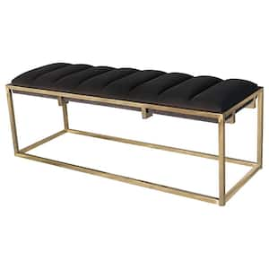 Lorena Dark Grey and Gold 48 in. Bedroom Bench with Channel Tufted Seat