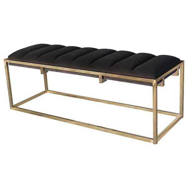 Coaster Lorena Dark Grey and Gold 48 in. Bedroom Bench with Channel Tufted Seat
