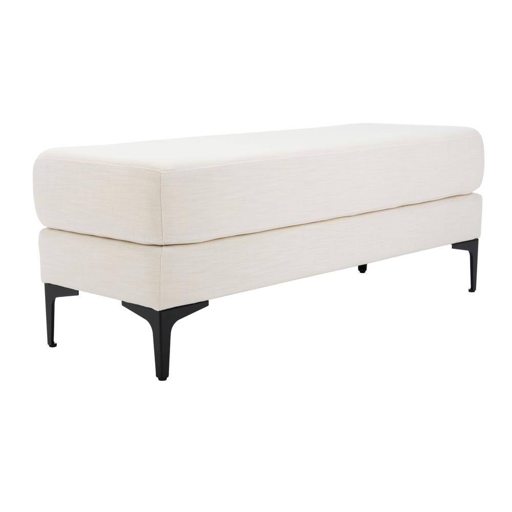 Elise Transitional Cream PU Leather and Black Wood 48" Bench