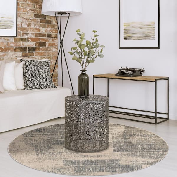 Alpine 8 x 8 Light Blue Abstract Pattern Round Area Rug for High Traffic Living Room Dining Room Bedroom