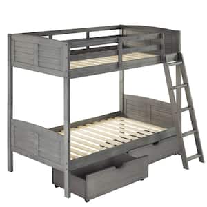 Antique Grey Twin Louver Bunk Bed With Dual Under Bed Drawers