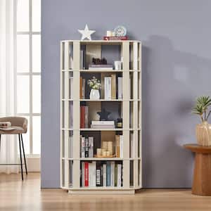 64.56 in. H White Engineered Wood 5-Tier Oval Open Bookshelf Freestanding MDF Grid Bookcase Commercial Grade