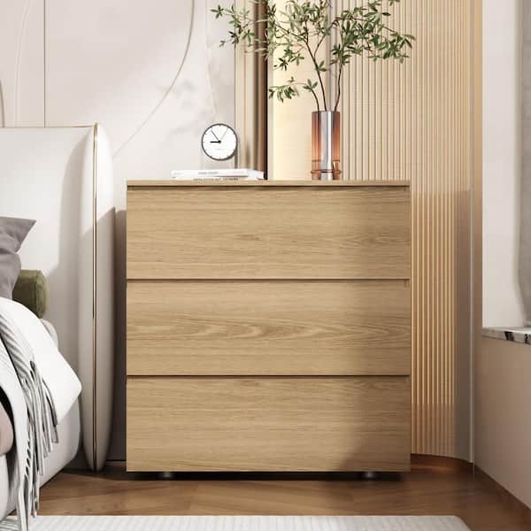 3-Drawer Natural Brown Wood Nightstand End Table 30.3 in. W x 32.3 in. H x 15.7 in. D