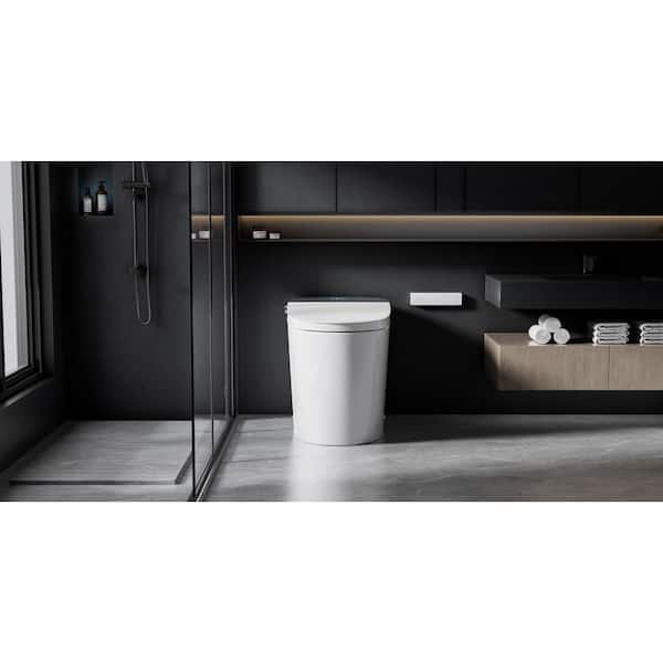 Elongated ADA Smart Bidet Toilet 1.1/1.6 GPF in White with Auto Open/Close, Foot Sensor Auto Flush and Temp Display