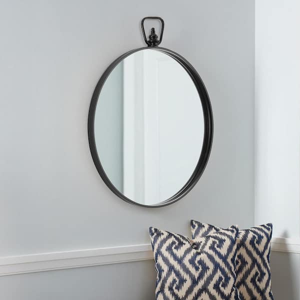 StyleWell Medium Round Black Classic Accent Mirror With Handle (32.5 In ...