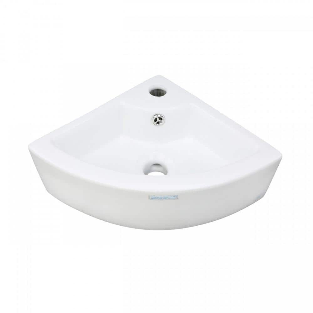 Myrtle Black and White Corner Wall-Mount Vanity Sink with Chrome Faucet