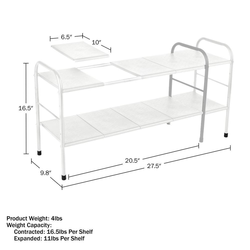 White Adjustable 2-Tier Under Sink Organizer with Removable Panels