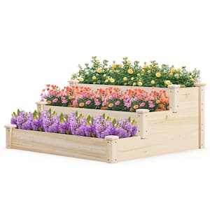 47 in. Natural Wood 3-Tier ladder-shaped Outdoor Raised Garden Bed with Open-Ended Base Growing Planter