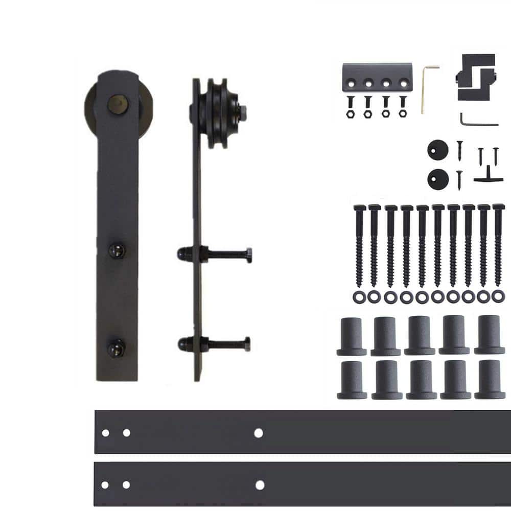 12ft Black Rustic Sliding Barn Door Hardware Kit