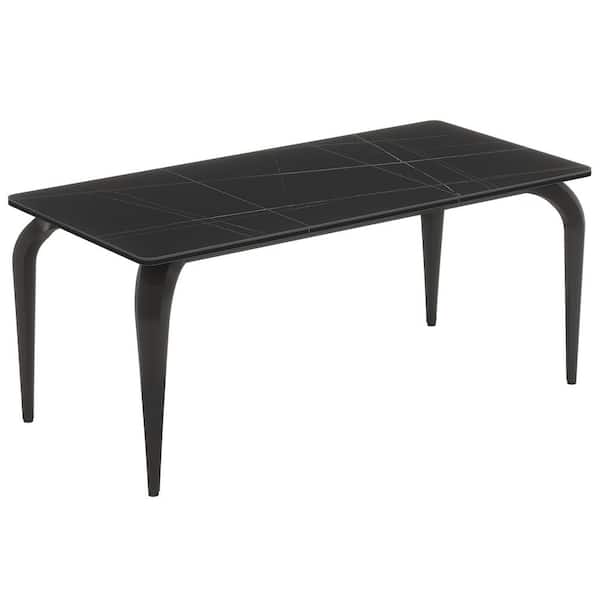 BYBLIGHT Moronia 63 in. Luxury Black Sintered Stone 4-Legs Dining Table for 6-People
