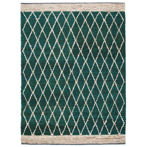 SAFAVIEH Natural Fiber Dark Green/Beige 9 ft. x 12 ft. Border Multi-Diamond Area Rug