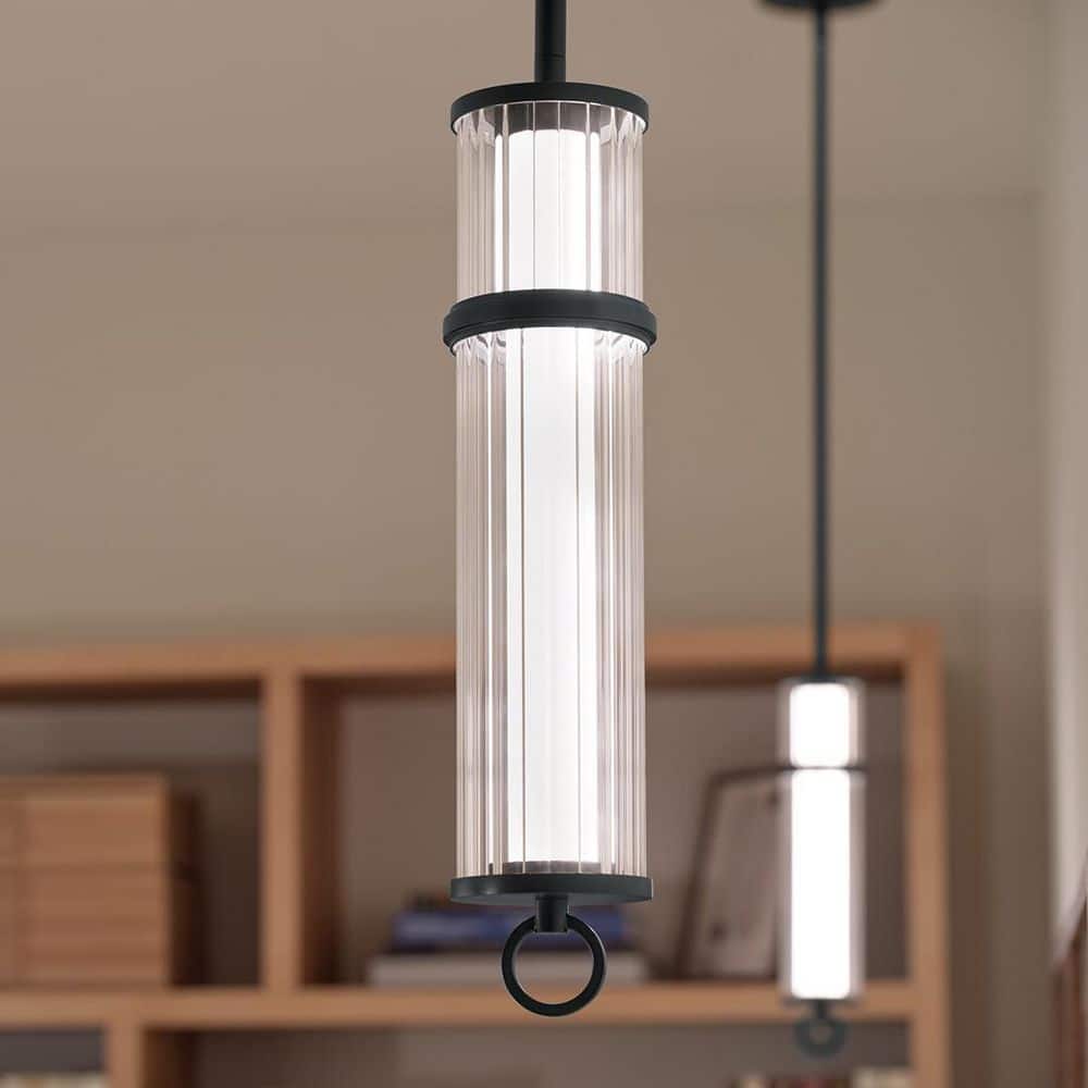 Riven 15.5 in. LED 1 Light Pendant with Clear Fluted Glass in Black price history on PriceWatchPro