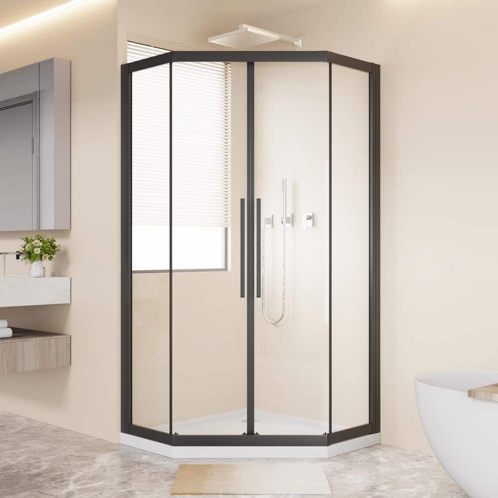 Joan 36 in. W x 72 in. H Neo-Angle Sliding Shower Door in Matt Black with Stainless Steel Handle price history on PriceWatchPro