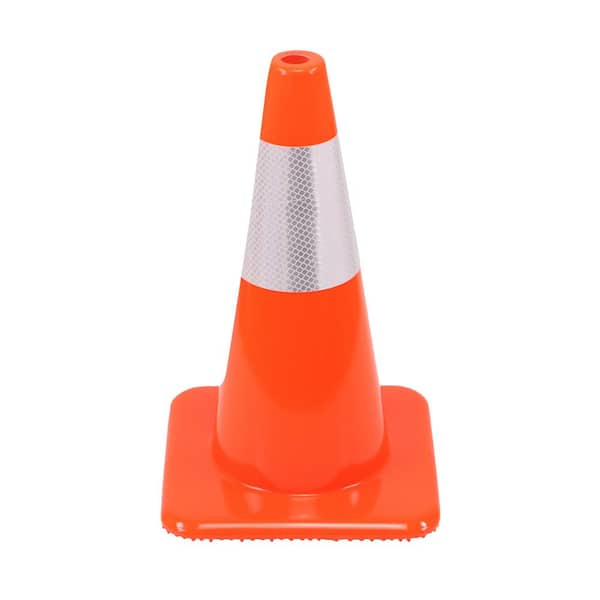 PRIVATE BRAND UNBRANDED 18 in. Orange Reflective Molded PVC Flow Safety Cone with Durable Base