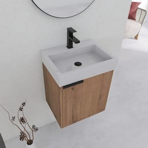 19 in. W x 15 in. D x 23 in. H Bathroom Vanity in Brown with Glossy White Ceramic Basin Top