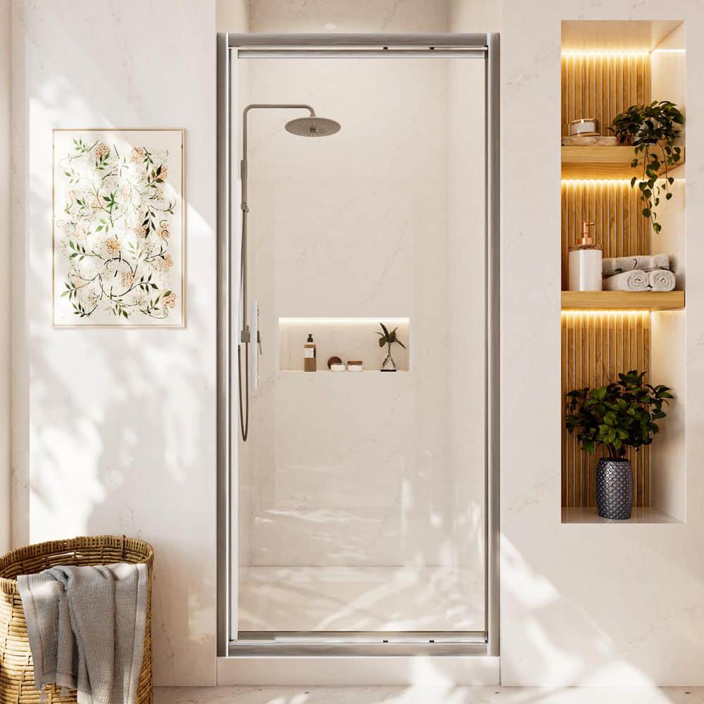 "34-36 in. W x 76 in. H Pivot Framed Shower Door in Brushed Nickel with 1/4""(6 mm) Clear Tempered Glass" price history on PriceWatchPro