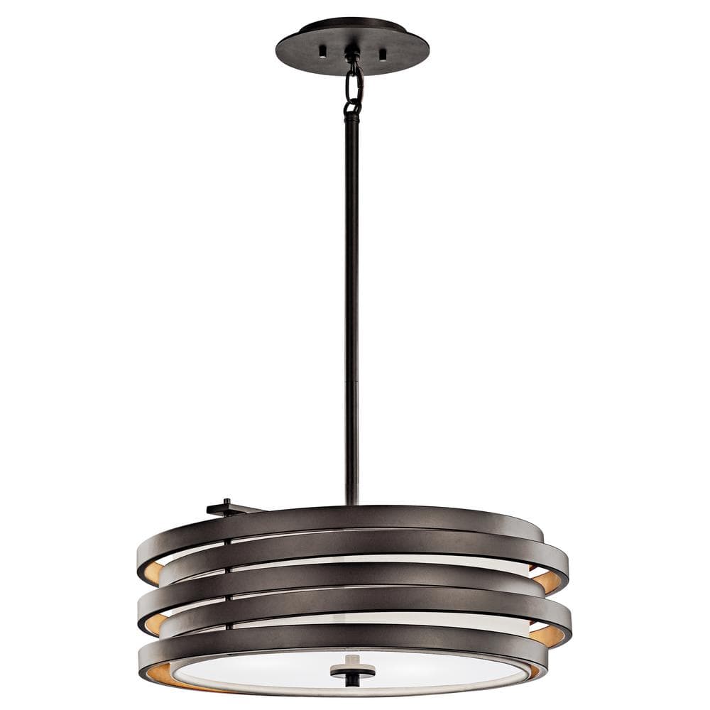 Distressed Bronze 18" Drum Pendant Light with Satin Etched Glass