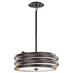 Roswell 3-Light Olde Bronze Contemporary Shaded Kitchen Drum Pendant Hanging Light with Metal Shade