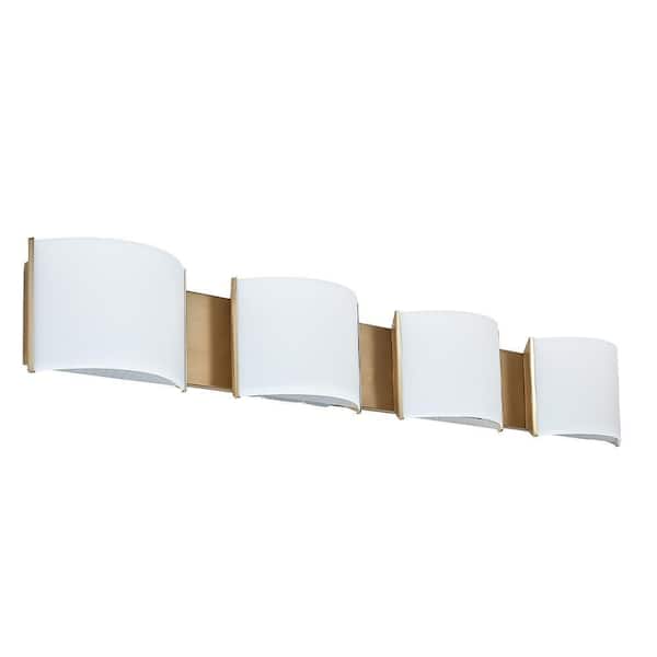 Unbranded 40.75 in. 4-Light Gold LED Vanity Light Bar with White Acrylic Shades