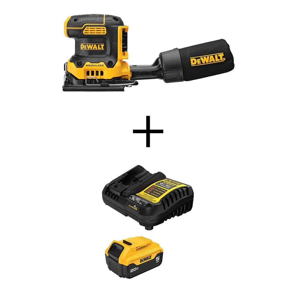 20V MAX XR Lithium-Ion Cordless Brushless 1/4 Sheet Variable Speed Sander with 20V MAX XR 5 Ah Battery Pack and Charger -  DEWALT, DCW200BWDCB205C