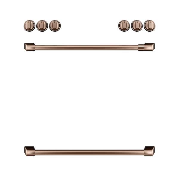 Cafe Front Control Gas Range Handle and Knobs Kit in Brushed Copper