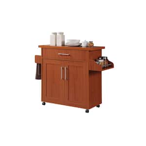 Cherry Kitchen Island with Spice Rack and Towel Holder