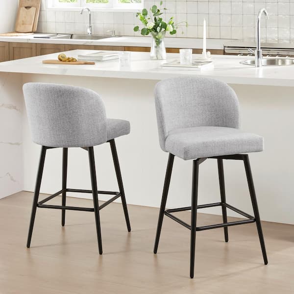 Cynthia 26 in. White Multi Color High Back Metal Swivel Counter Stool with Fabric Seat (Set of 3)