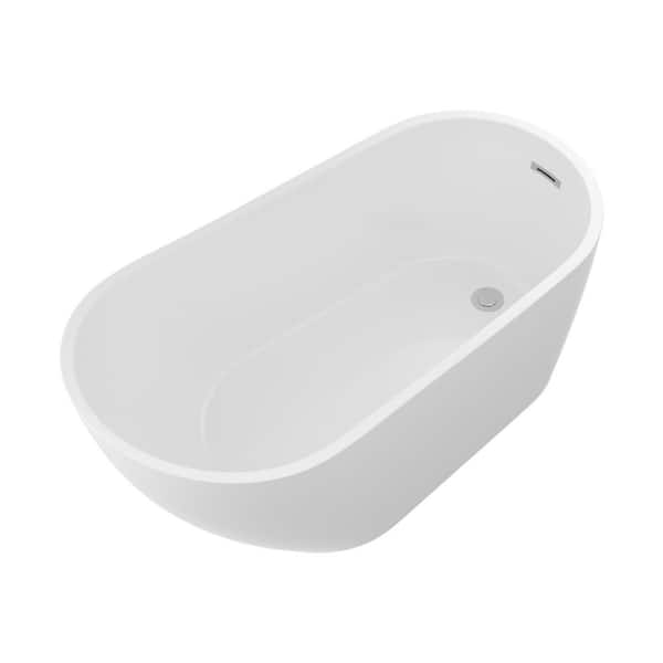 Unbranded 59 in. x 29.5 in. Acrylic Flatbottom Bathtub Freestanding Contemporary Soaking Tub in White/Chrome Pop-Up Drain