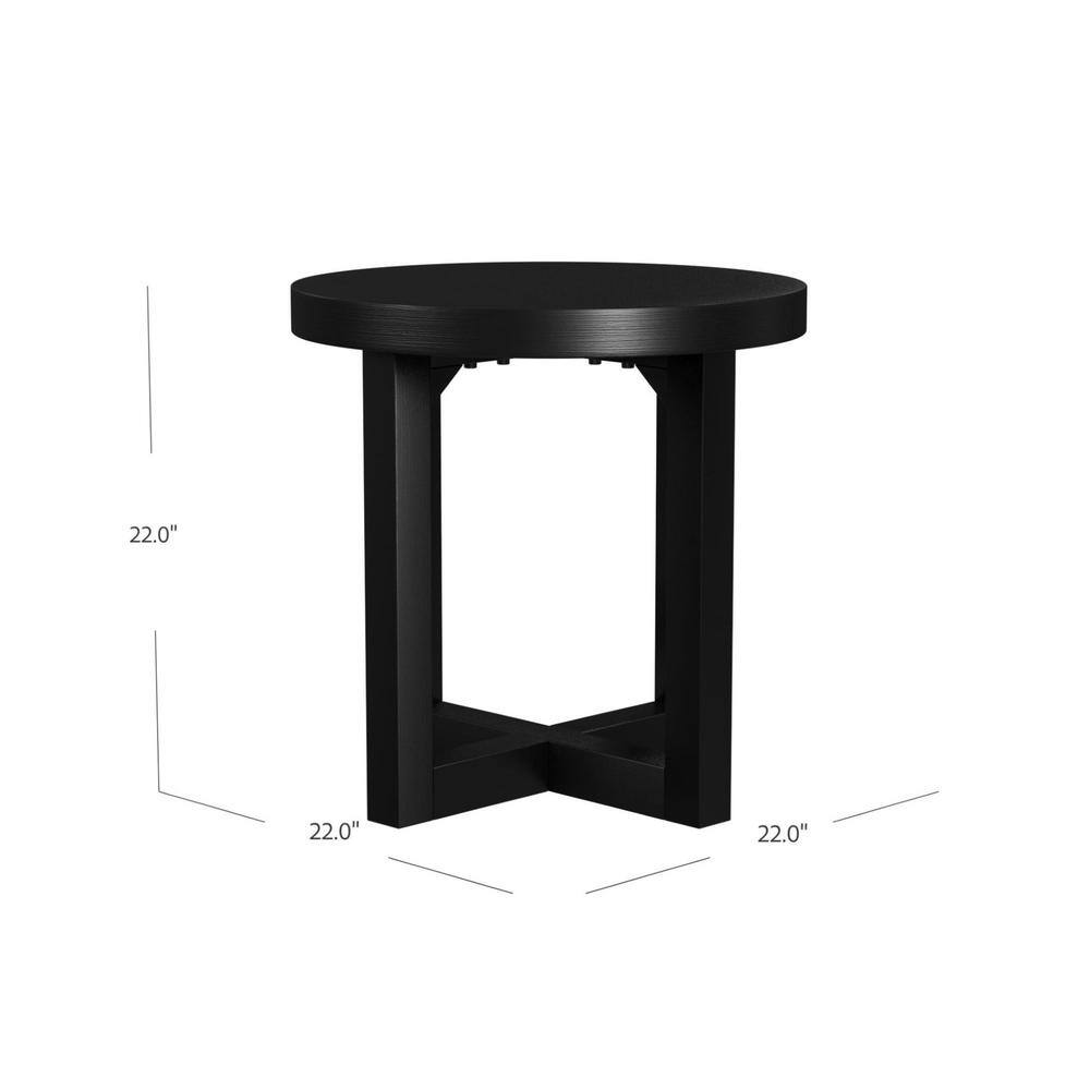 Black Round Solid Wood Accent Table with Cross Base, 22" Diameter