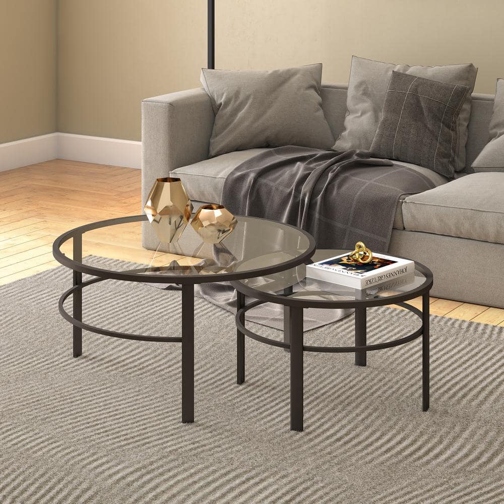 Blackened Bronze Round Glass Nesting Coffee Tables