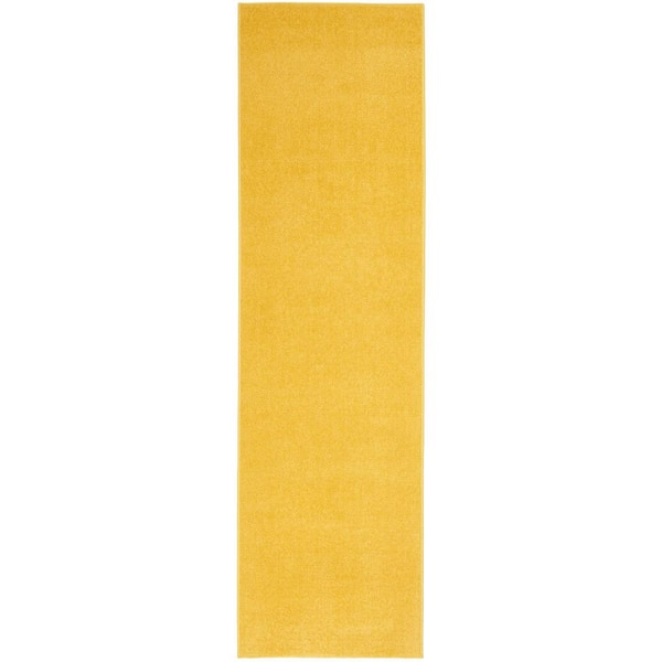 Nourison Essentials 2 ft. x 10 ft. Yellow Kitchen Runner Solid Contemporary Indoor/Outdoor Patio Area Rug